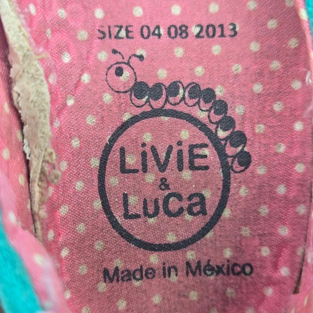 Livie & Luca Pip Teal Canvas Yellow Bunny Mary Jane Infant Toddler Shoes 4 GUC